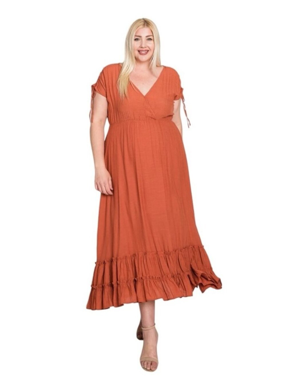 ARULA Wrap Maxi Dress 1X Plus Size‎ Rust Terracotta Ruffle Hem